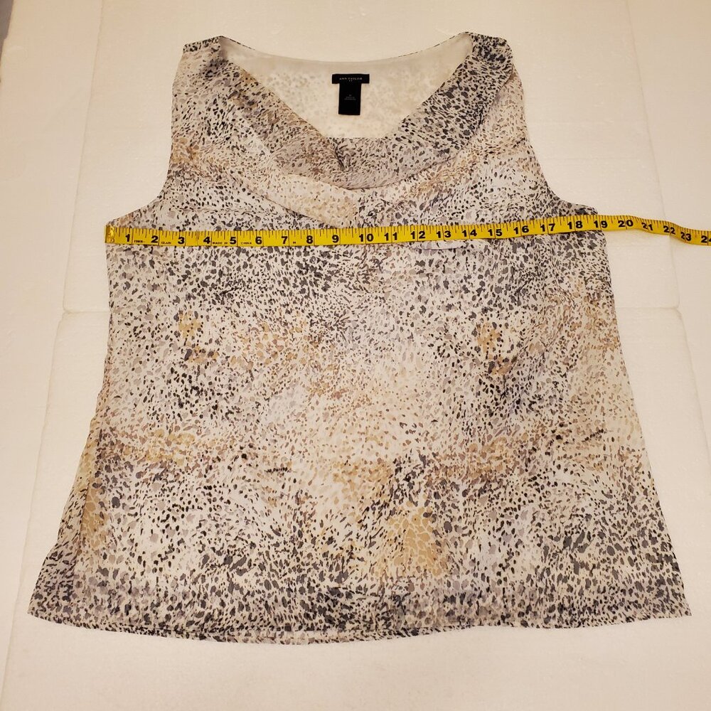 Ann Taylor Factory Cream Gray Patterned Sleeveless Cowl-Neck Shell Top - (M) - Picture 8 of 14